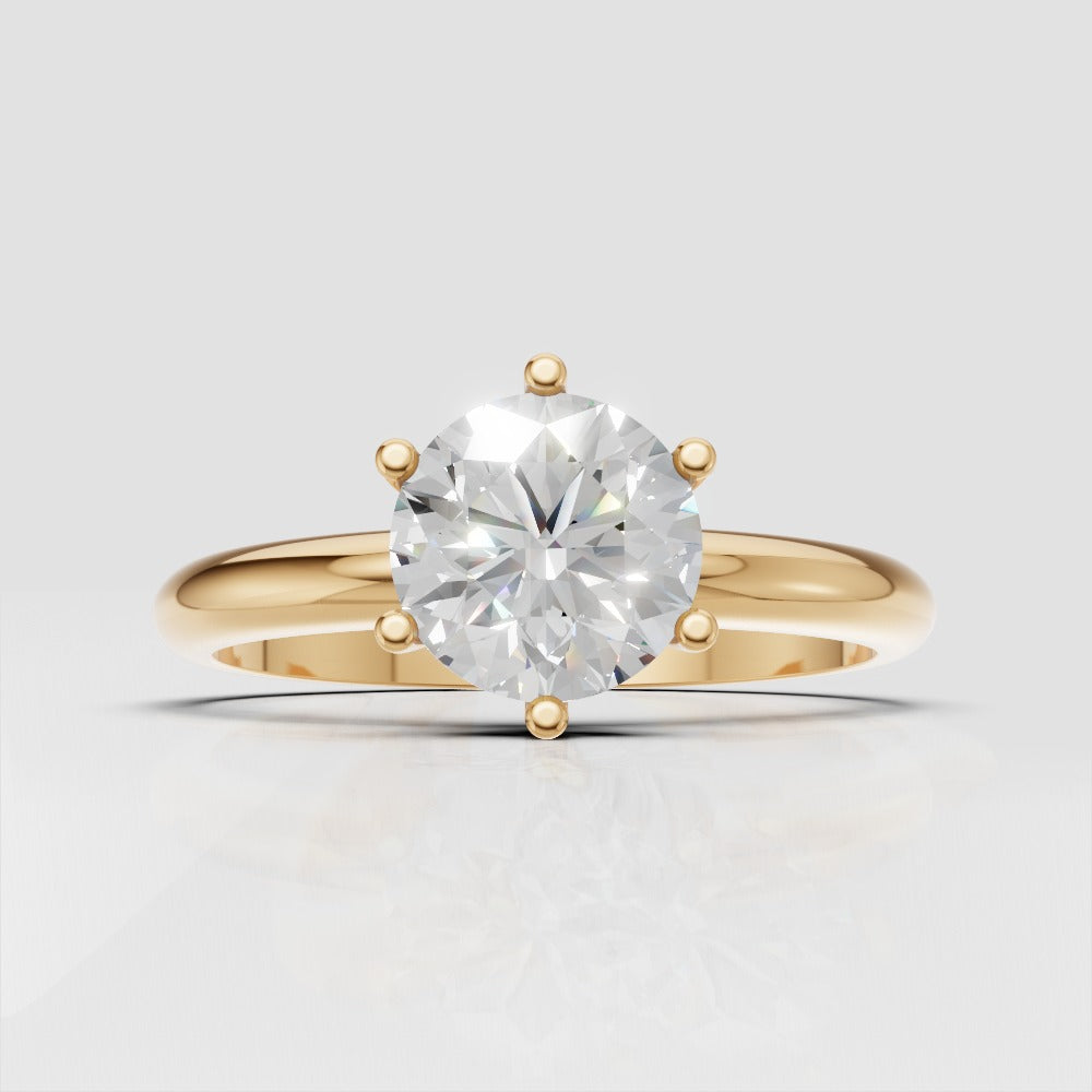 Sei Stelle - 1ct Round Lab Grown Diamond Engagement Ring, 18K Gold Plain Sides, 6 Prongs