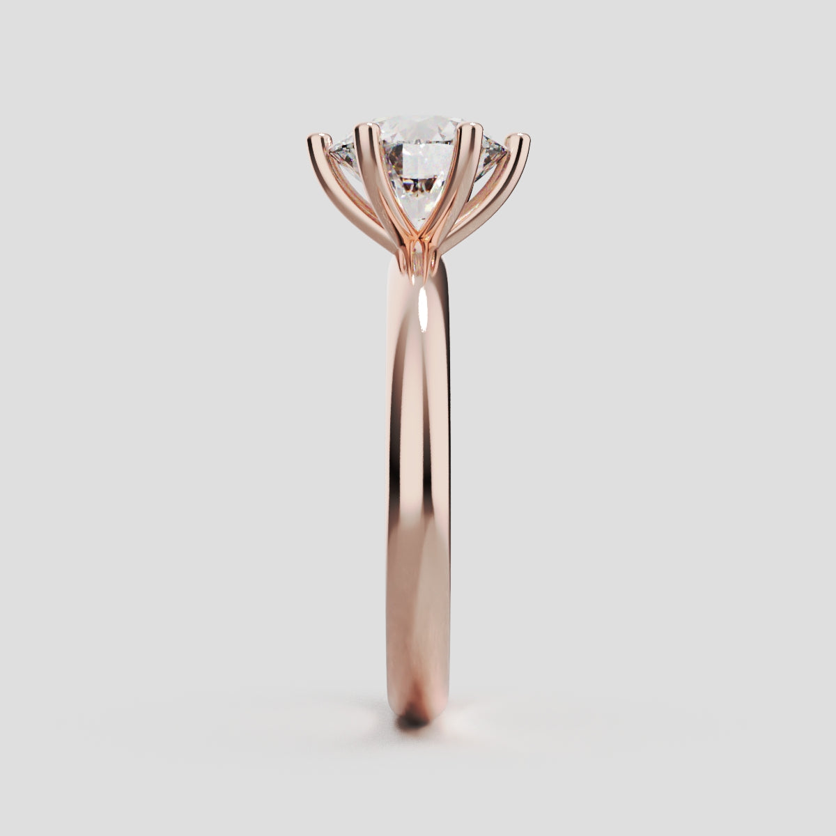 Sei Stelle, 1.5ct round lab grown diamond engagement ring, Plain Sides, 6 Prongs, 18K rose gold - side view