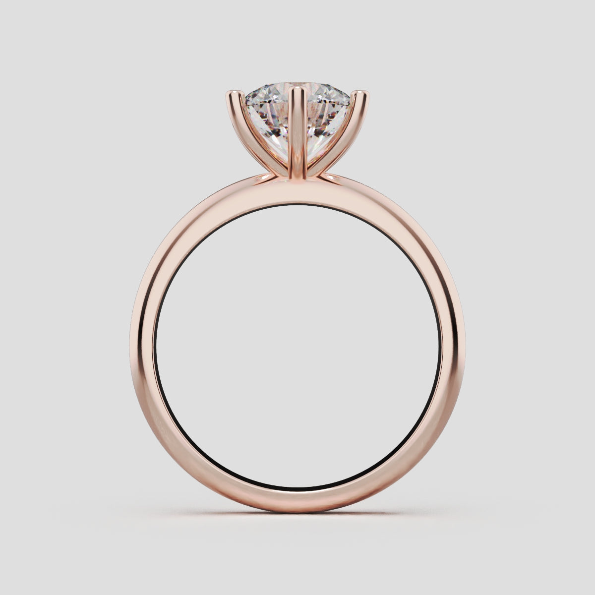 Sei Stelle, 1.5ct round lab grown diamond engagement ring, Plain Sides, 6 Prongs, 18K rose gold - through finger