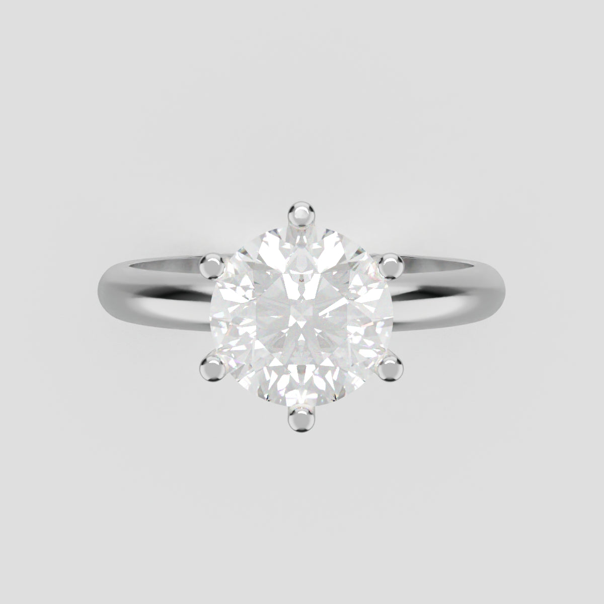 Sei Stelle, 1.5ct round lab grown diamond engagement ring, Plain Sides, 6 Prongs, 18K white gold - front view