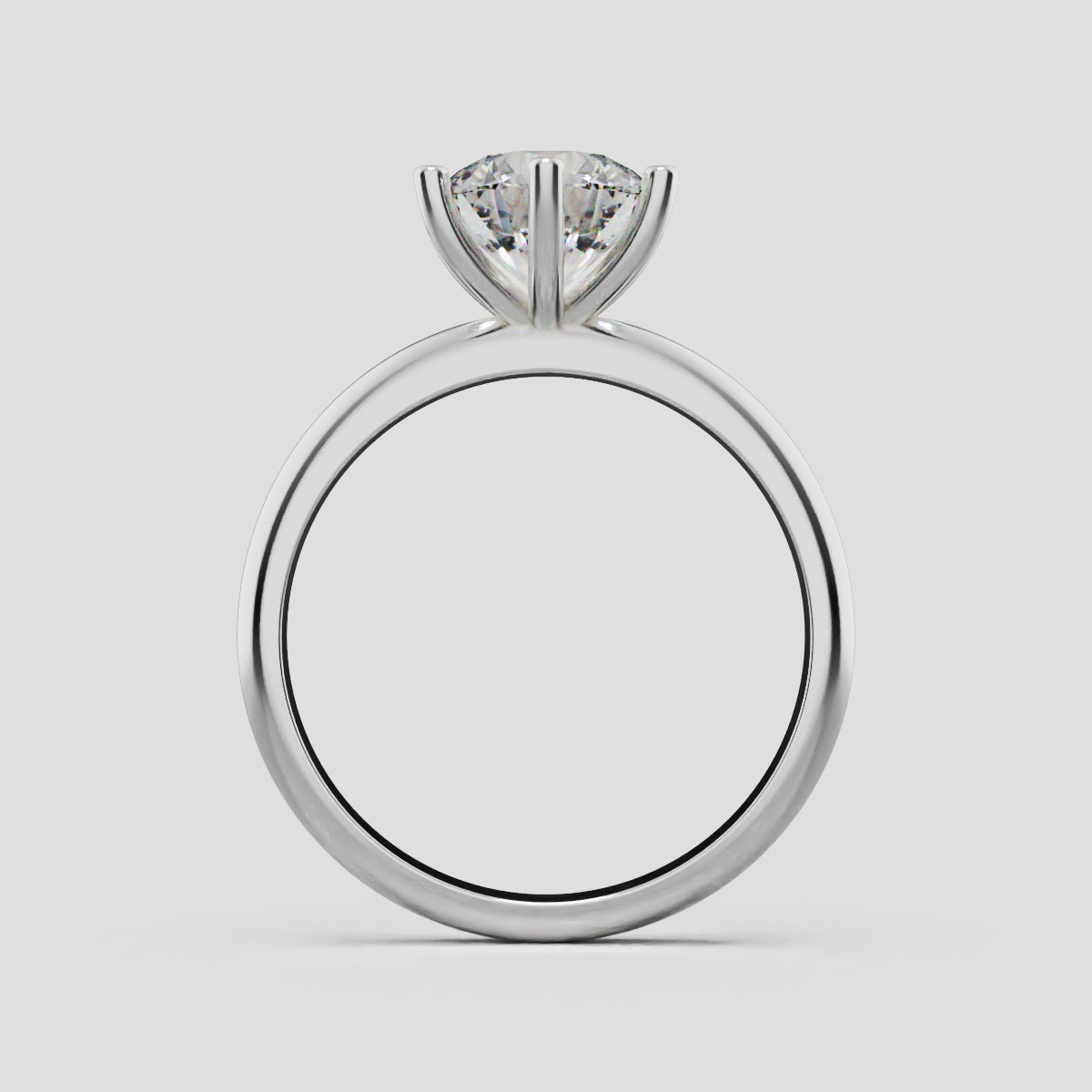 Sei Stelle, 1.5ct round lab grown diamond engagement ring, Plain Sides, 6 Prongs, 18K white gold - through finger
