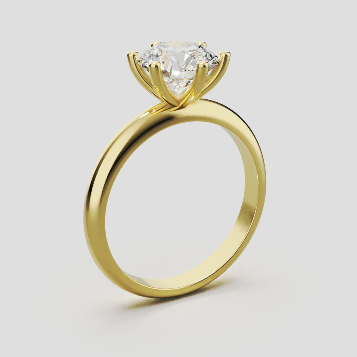 Sei Stelle, 1.5ct round lab grown diamond engagement ring, Plain Sides, 6 Prongs, 18K yellow gold - ne