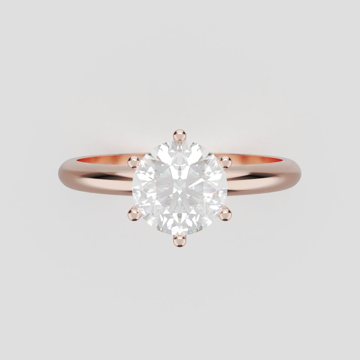 Sei Stelle, 1ct round lab grown diamond engagement ring, Plain Sides, 6 Prongs, 18K rose gold - front view