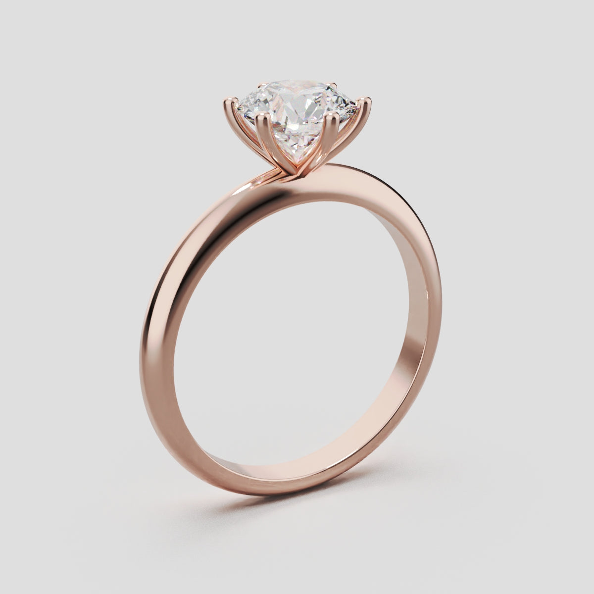 Sei Stelle, 1ct round lab grown diamond engagement ring, Plain Sides, 6 Prongs, 18K rose gold - ne