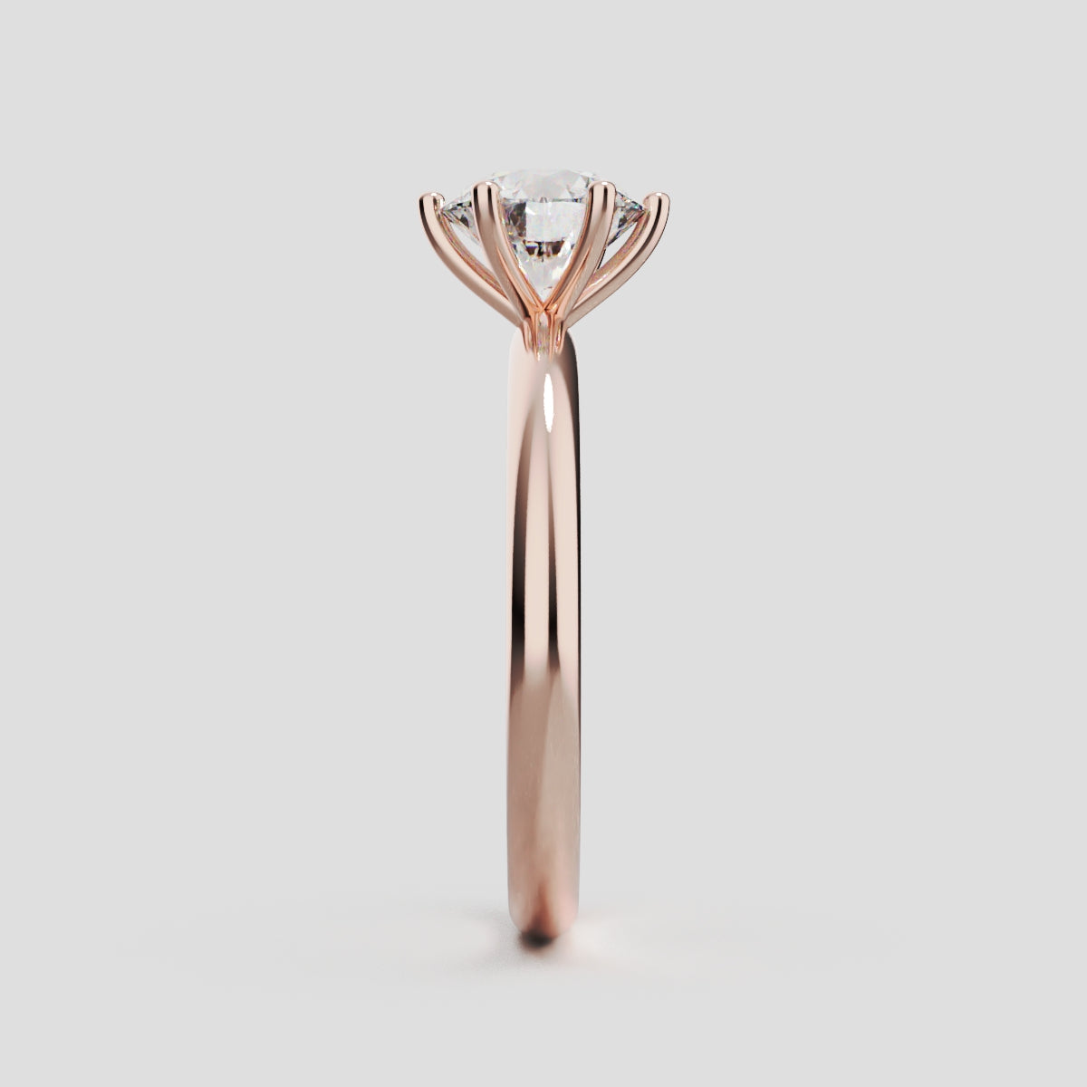 Sei Stelle, 1ct round lab grown diamond engagement ring, Plain Sides, 6 Prongs, 18K rose gold - side view