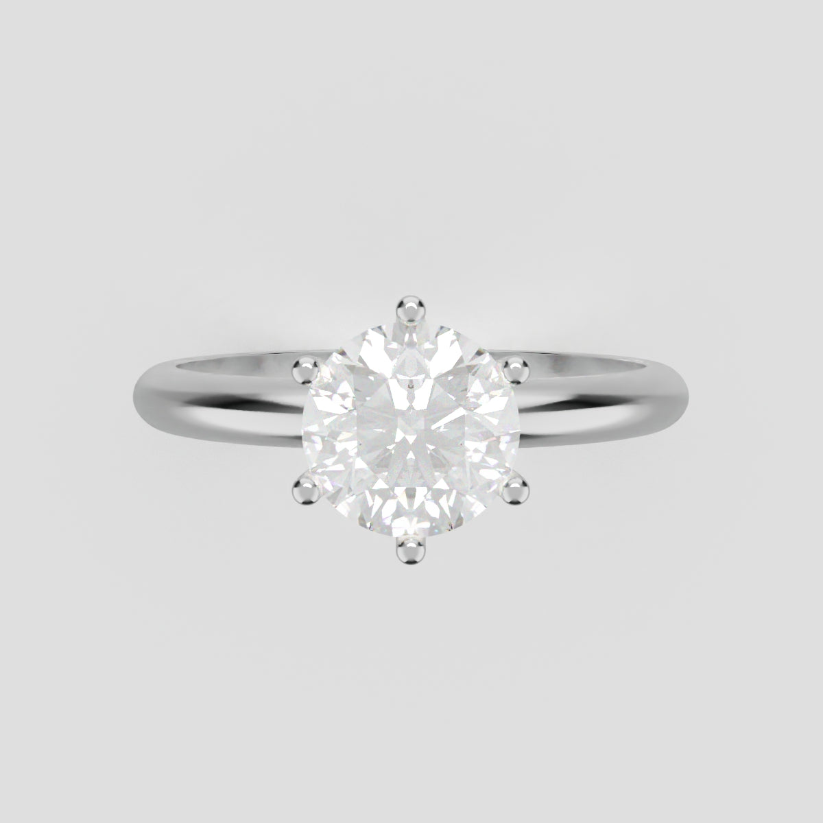 Sei Stelle, 1ct round lab grown diamond engagement ring, Plain Sides, 6 Prongs, 18K white gold - front view