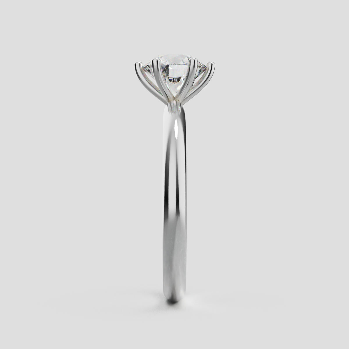 Sei Stelle, 1ct round lab grown diamond engagement ring, Plain Sides, 6 Prongs, 18K white gold - side view