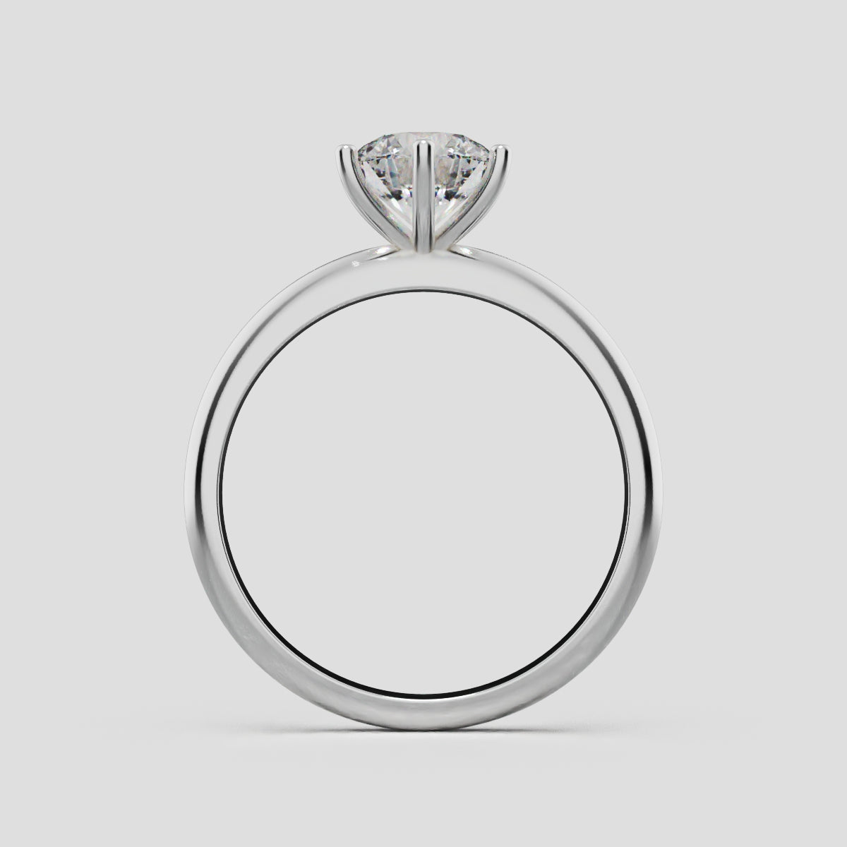 Sei Stelle, 1ct round lab grown diamond engagement ring, Plain Sides, 6 Prongs, 18K white gold - through finger