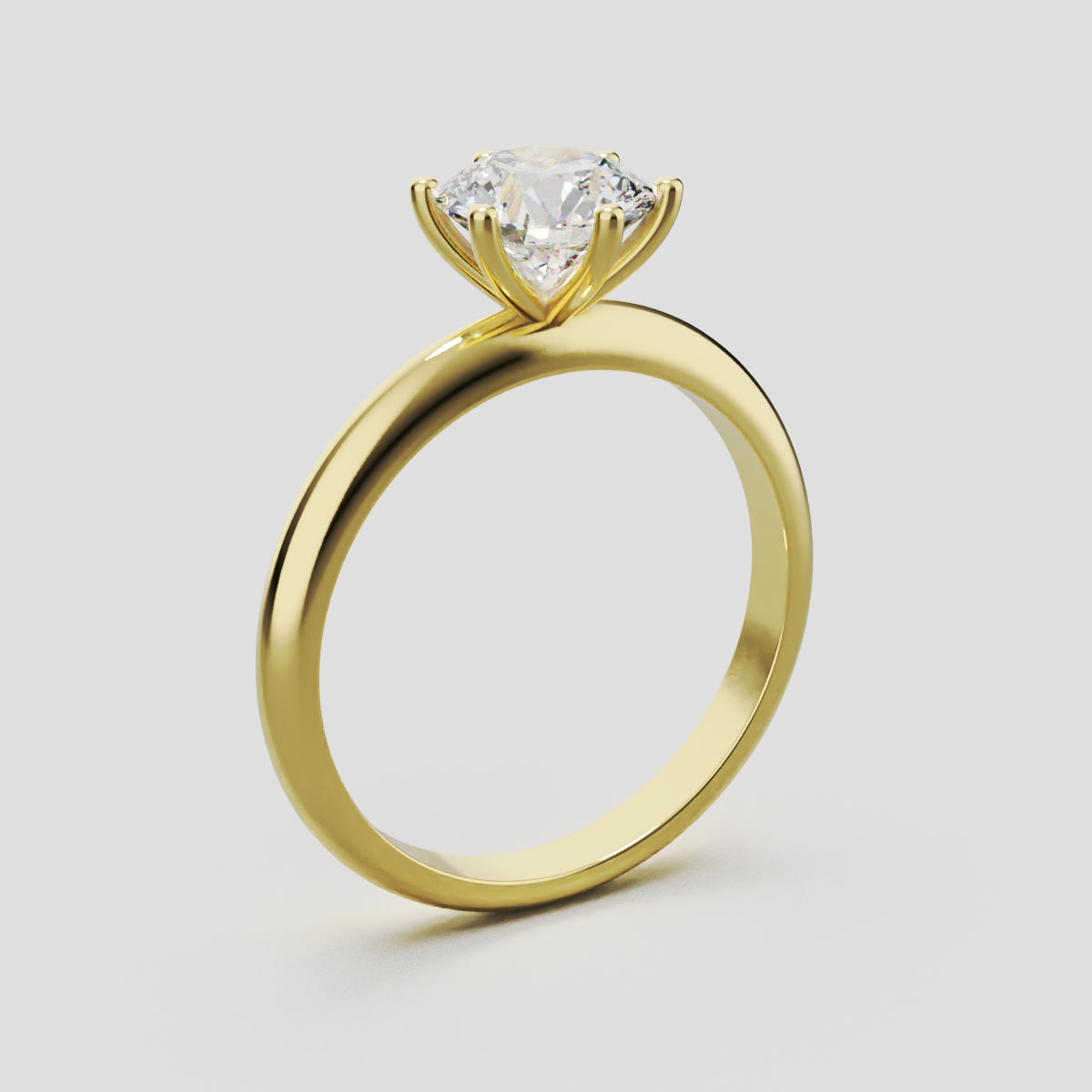 Sei Stelle, 1ct round lab grown diamond engagement ring, Plain Sides, 6 Prongs, 18K yellow gold - ne