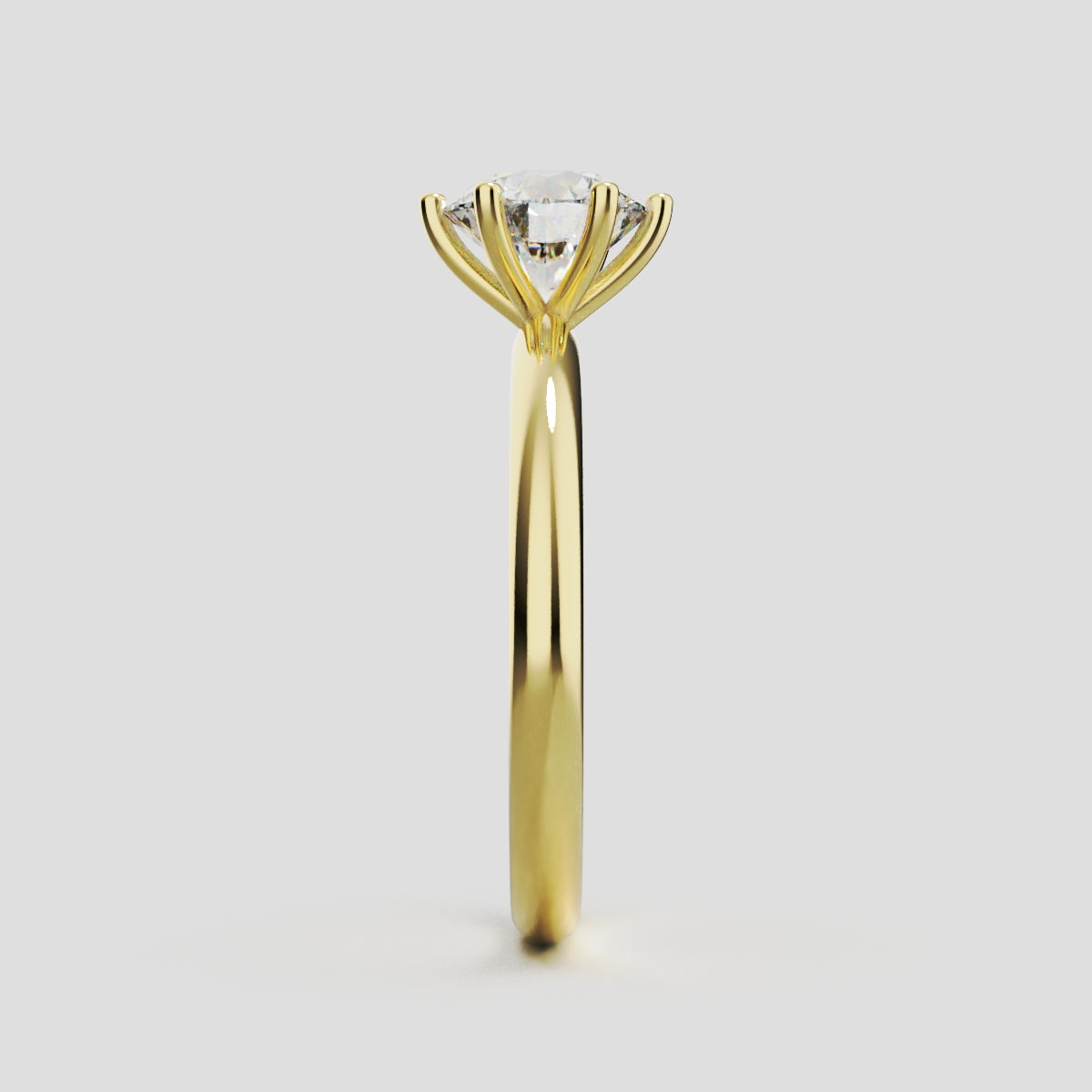 Sei Stelle, 1ct round lab grown diamond engagement ring, Plain Sides, 6 Prongs, 18K yellow gold - side view