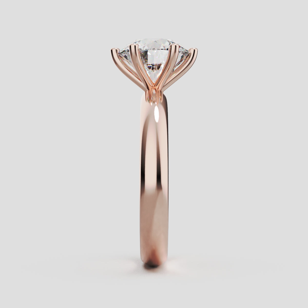 Sei Stelle, 2ct round lab grown diamond engagement ring, Plain Sides, 6 Prongs, 18K rose gold - side view