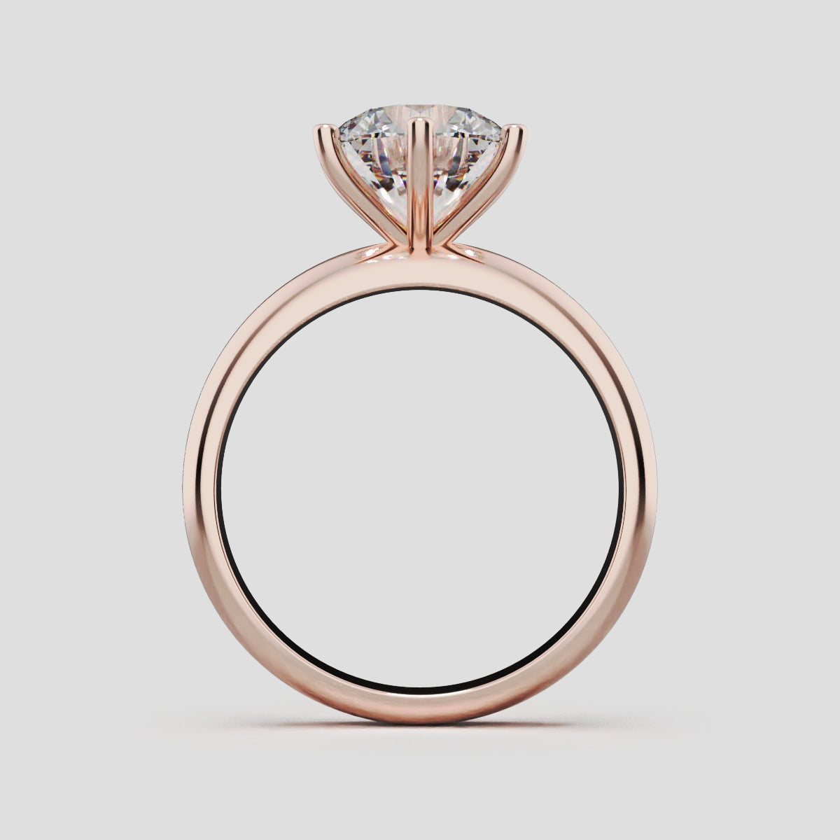 Sei Stelle, 2ct round lab grown diamond engagement ring, Plain Sides, 6 Prongs, 18K rose gold - through finger