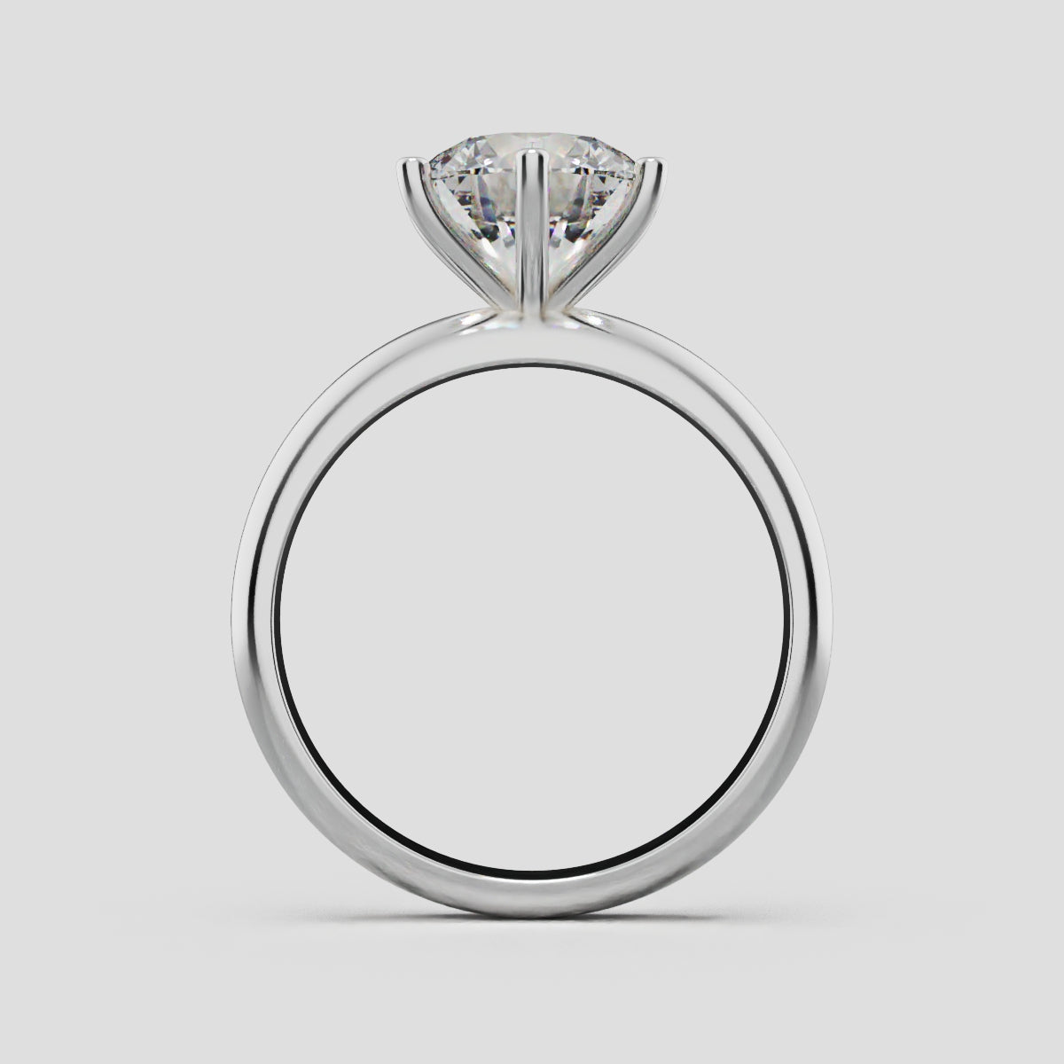 Sei Stelle, 2ct round lab grown diamond engagement ring, Plain Sides, 6 Prongs, 18K white gold - through finger