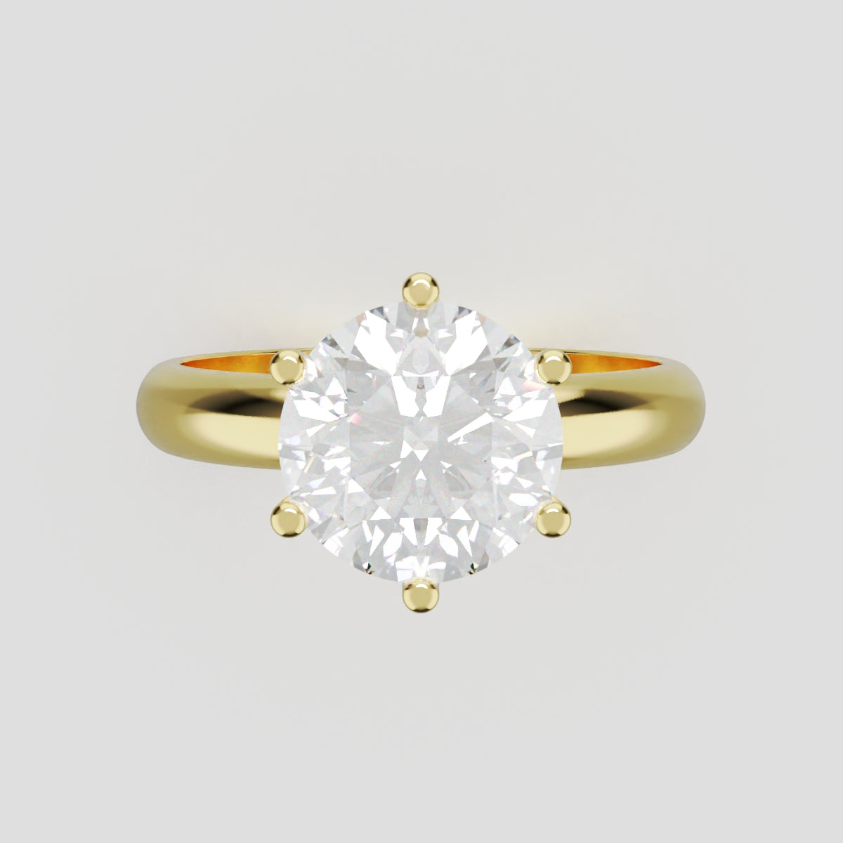 Sei Stelle, 2ct round lab grown diamond engagement ring, Plain Sides, 6 Prongs, 18K yellow gold - front view
