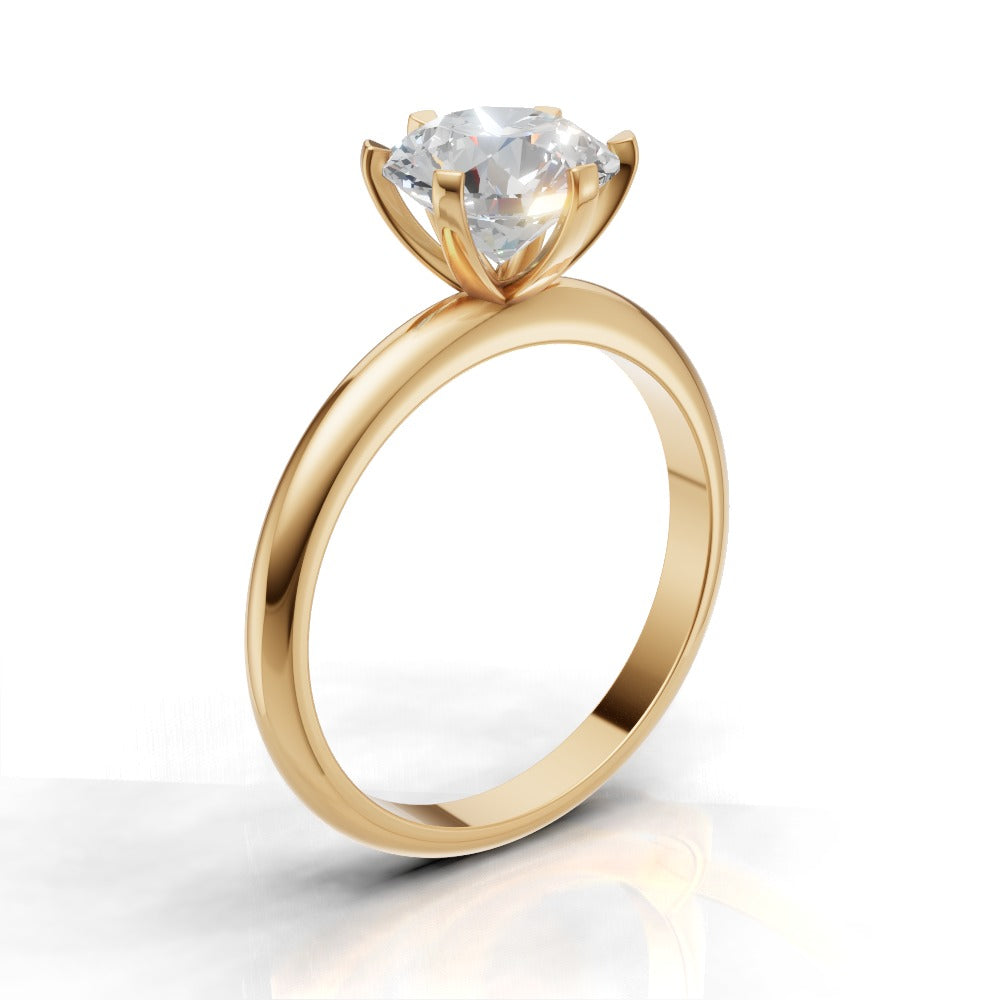 Retta, 1.5ct round lab grown diamond engagement ring, Plain Sides, 6 Prongs, Fixed Width, 18K yellow gold - ne