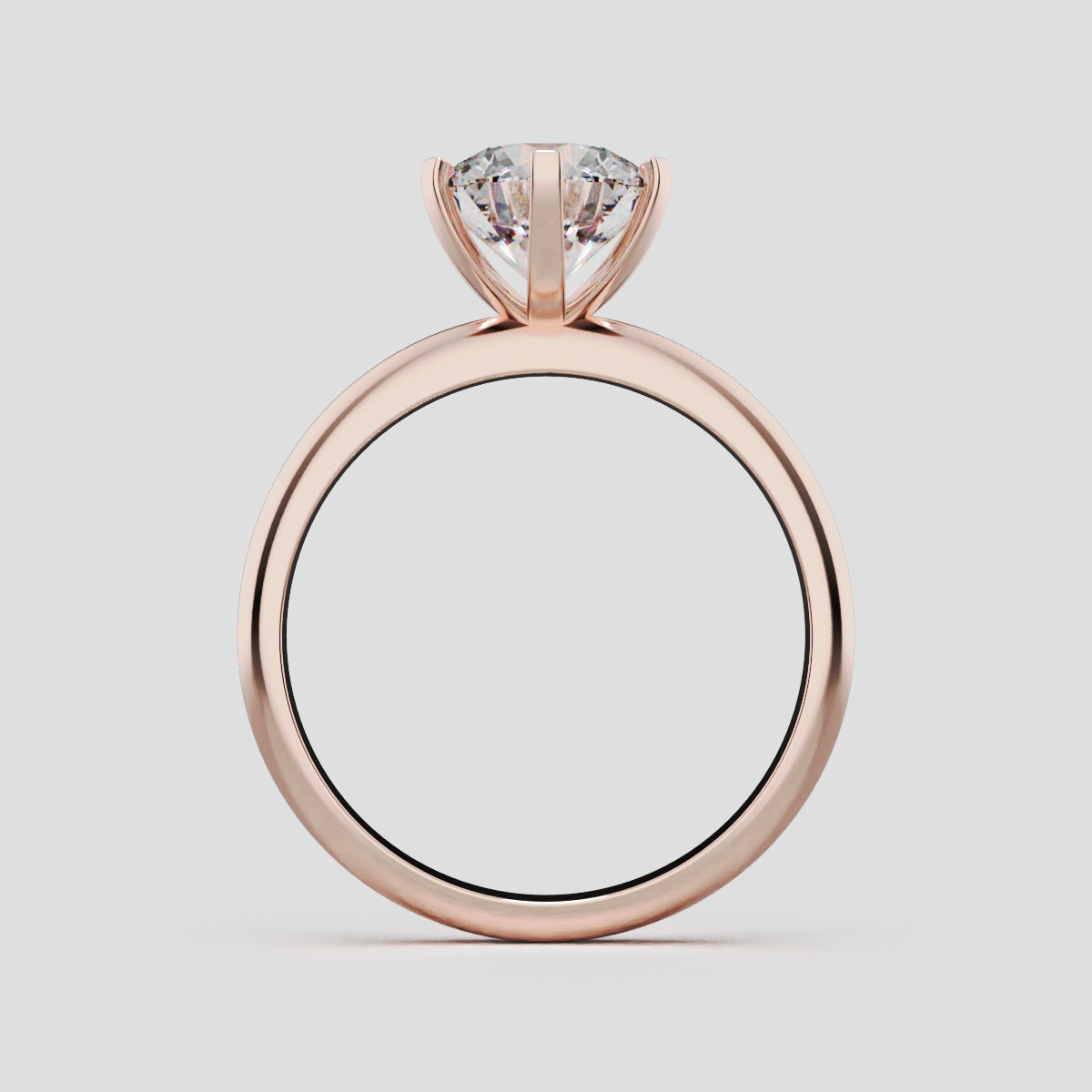Retta, 1.5ct round lab grown diamond engagement ring, Plain Sides, 6 Prongs, Fixed Width, 18K rose gold - through finger