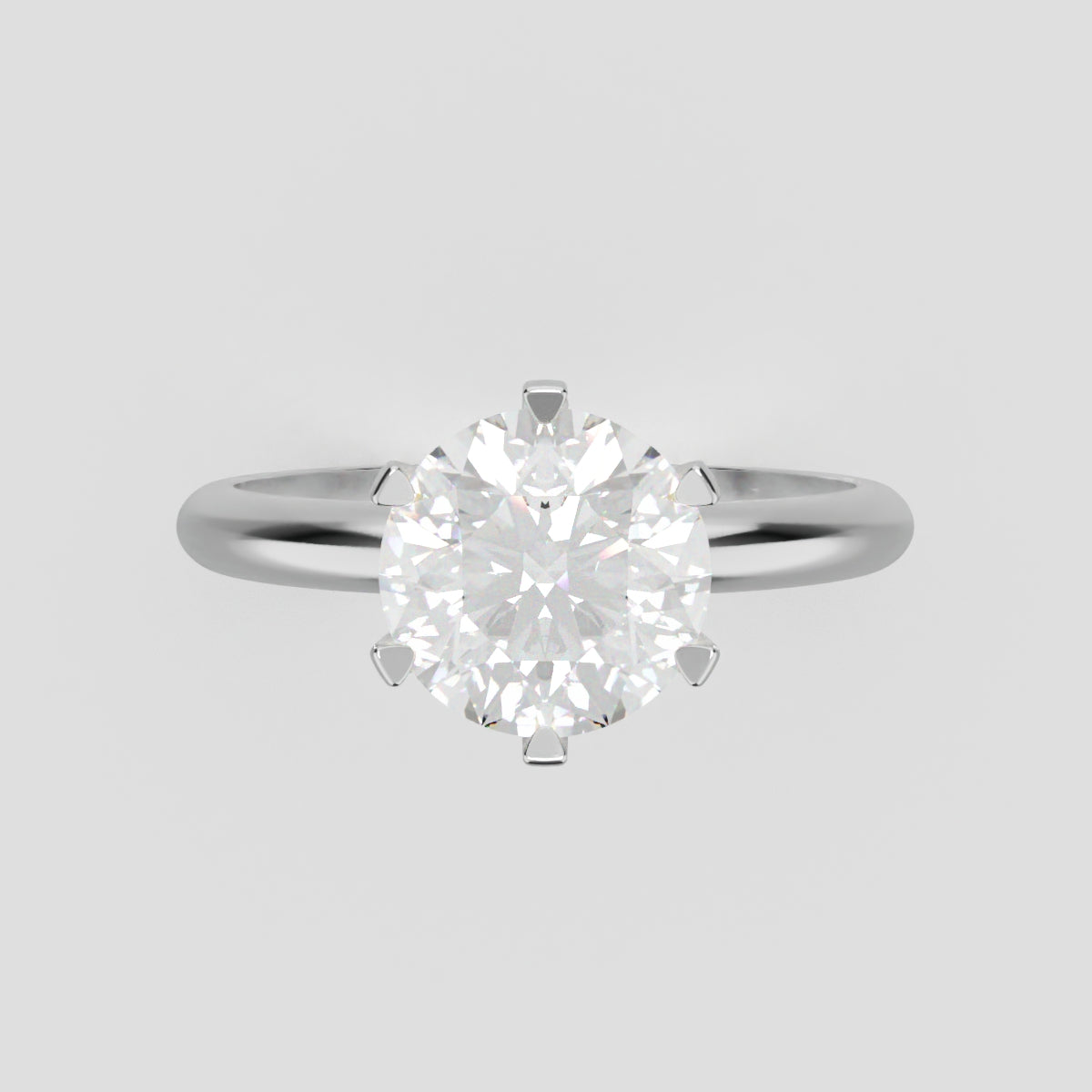 Retta, 1.5ct round lab grown diamond engagement ring, Plain Sides, 6 Prongs, Fixed Width, 18K white gold - front view