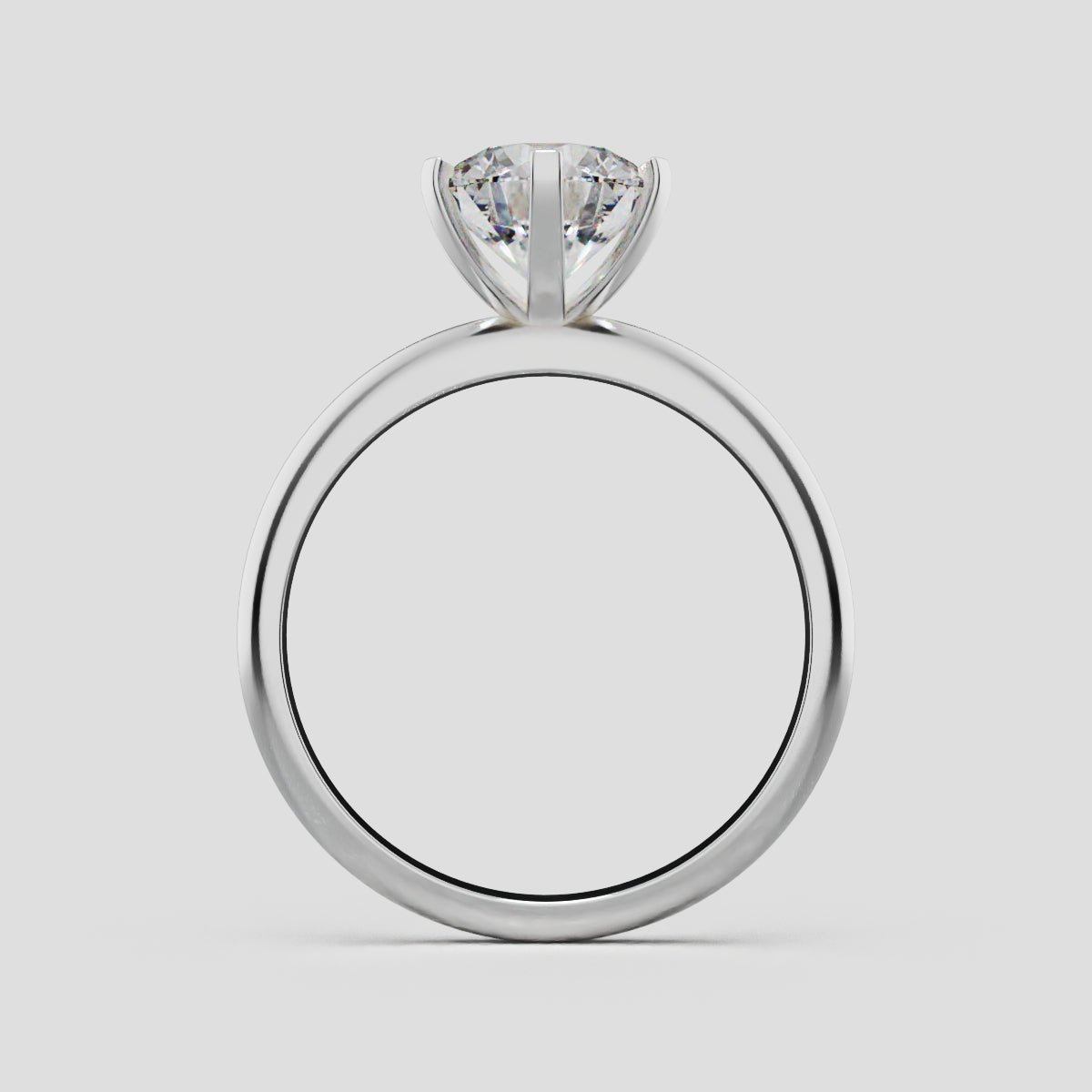 Retta, 1.5ct round lab grown diamond engagement ring, Plain Sides, 6 Prongs, Fixed Width, 18K white gold - through finger