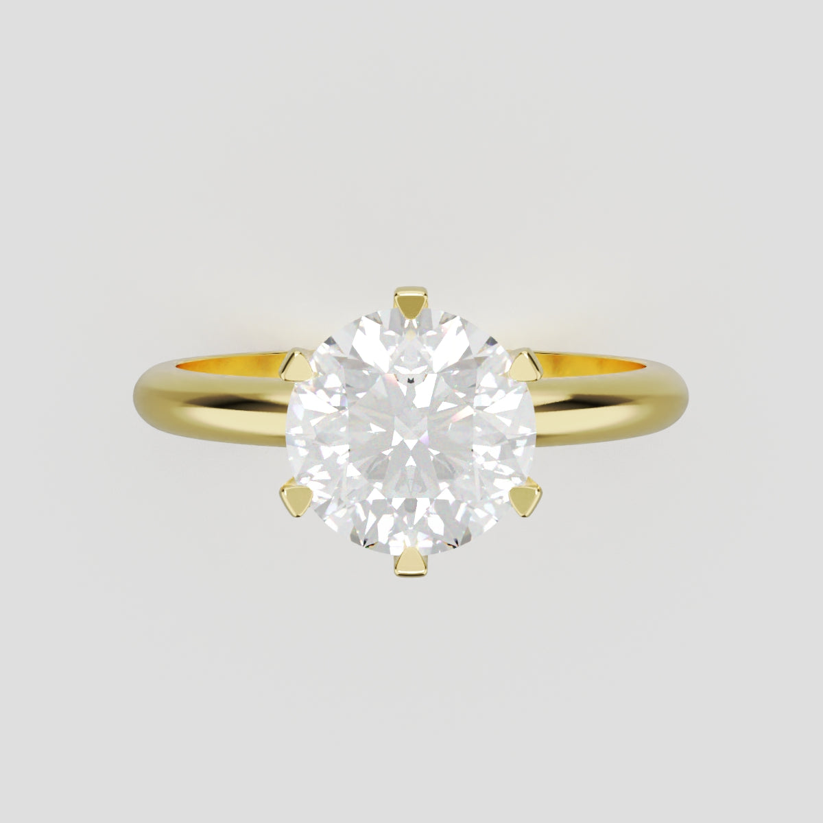 Retta, 1.5ct round lab grown diamond engagement ring, Plain Sides, 6 Prongs, Fixed Width, 18K yellow gold - front view