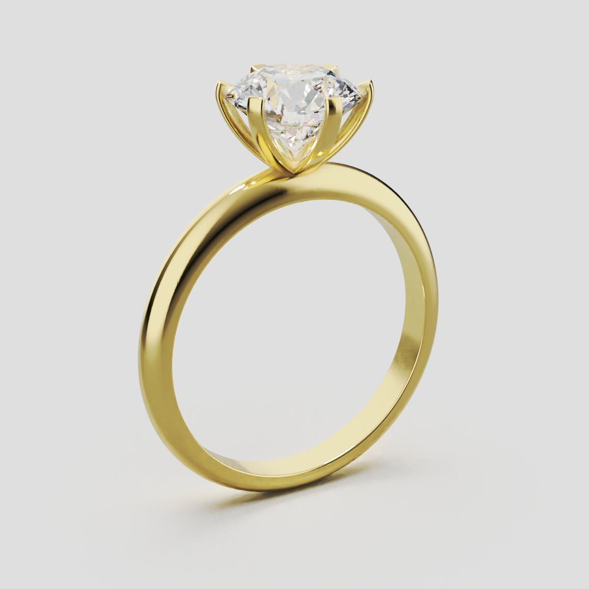 Retta, 1.5ct round lab grown diamond engagement ring, Plain Sides, 6 Prongs, Fixed Width, 18K yellow gold - ne