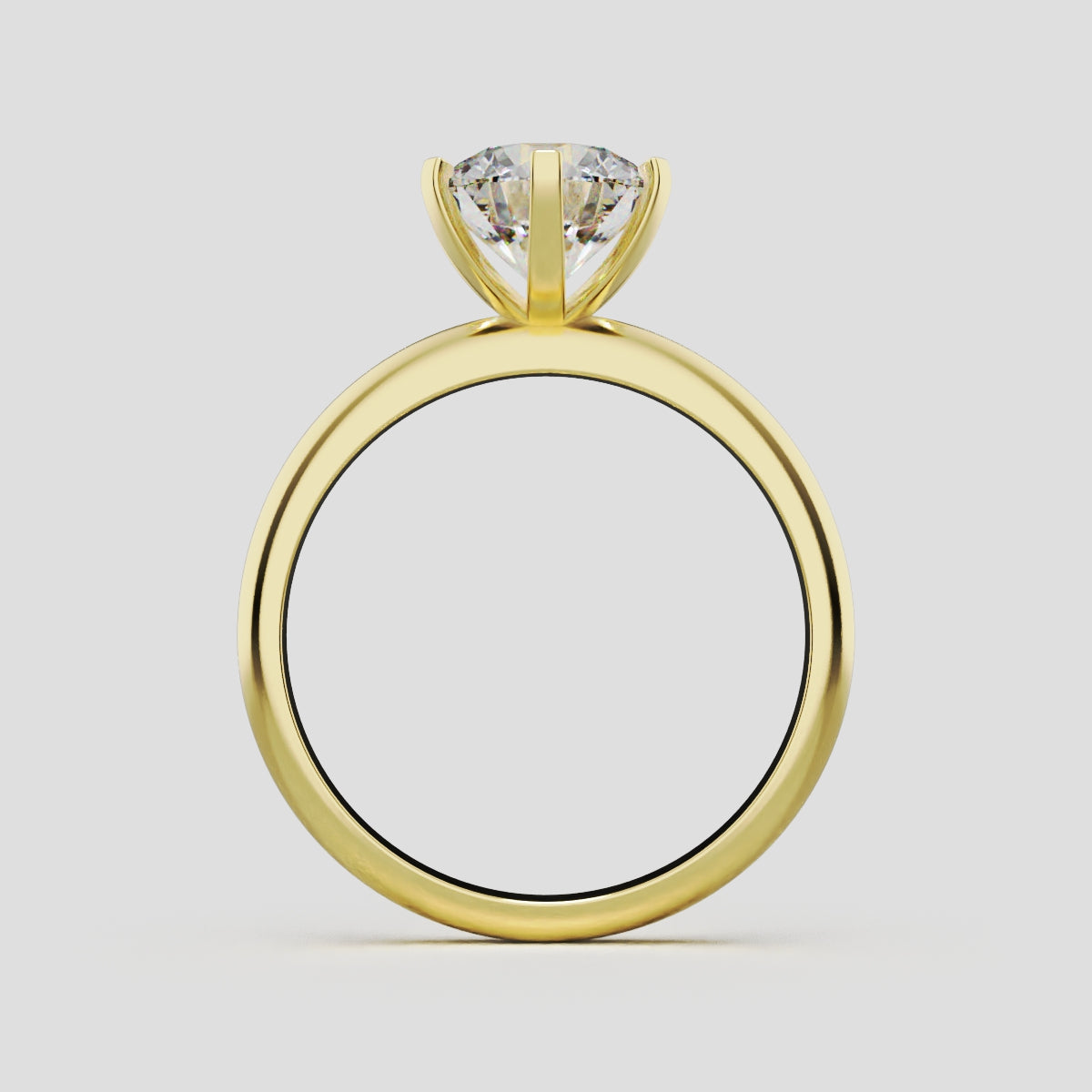 Retta, 1.5ct round lab grown diamond engagement ring, Plain Sides, 6 Prongs, Fixed Width, 18K yellow gold - through finger
