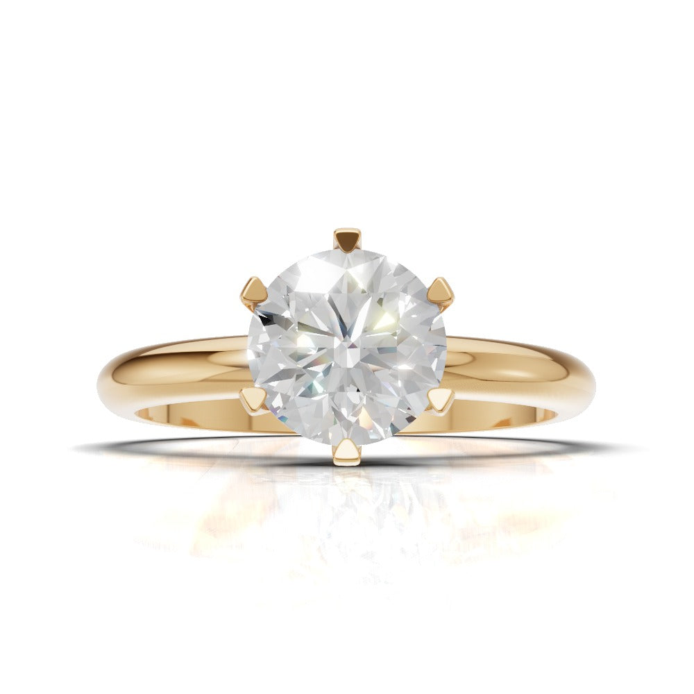 Retta, 1ct round lab grown diamond engagement ring, Plain Sides, 6 Prongs, Fixed Width, 18K yellow gold - view 4