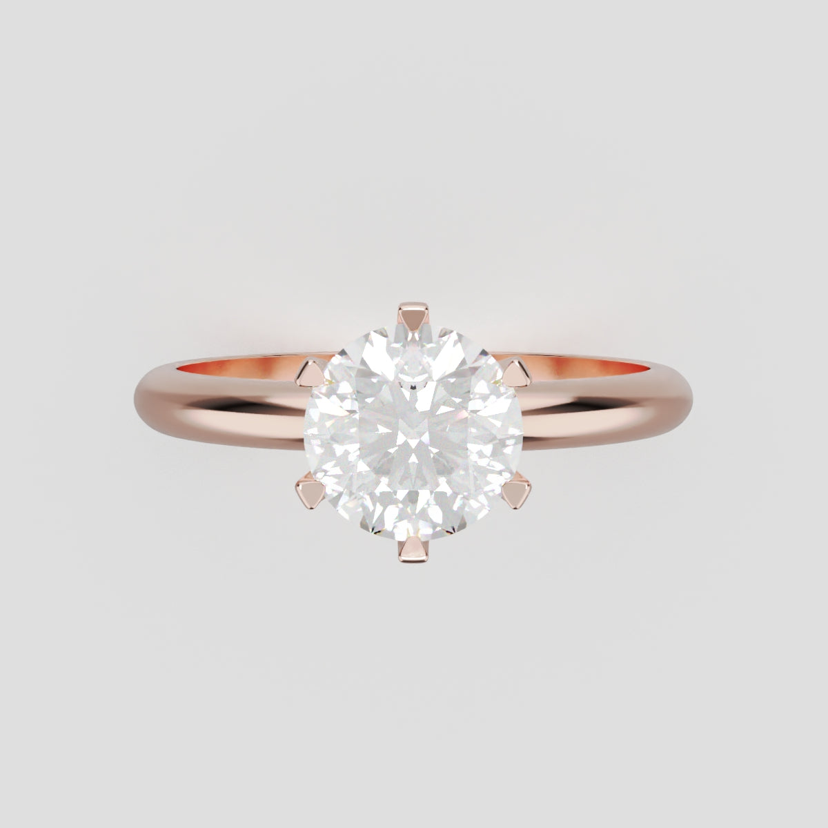 Retta, 1ct round lab grown diamond engagement ring, Plain Sides, 6 Prongs, Fixed Width, 18K rose gold - front view