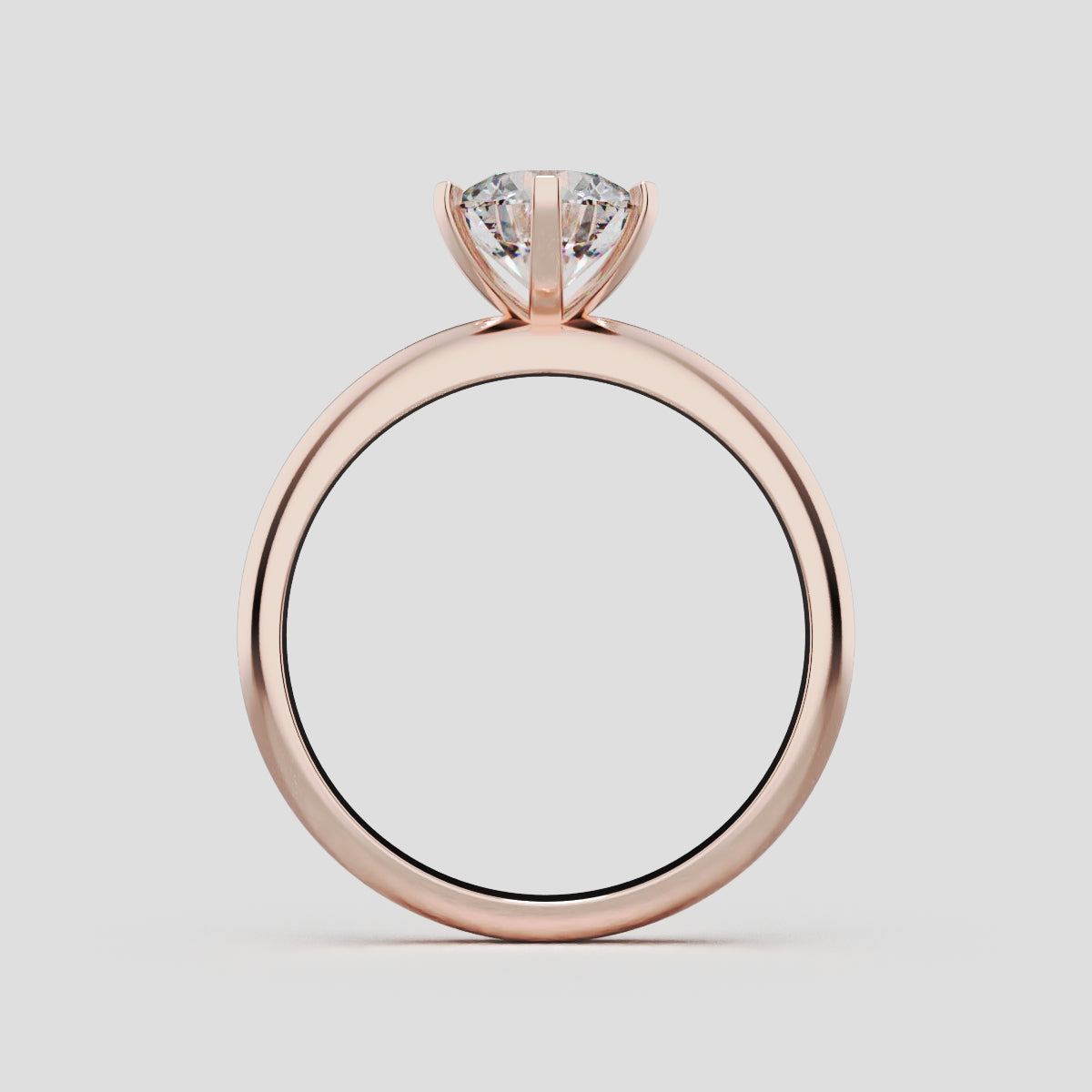 Retta, 1ct round lab grown diamond engagement ring, Plain Sides, 6 Prongs, Fixed Width, 18K rose gold - through finger