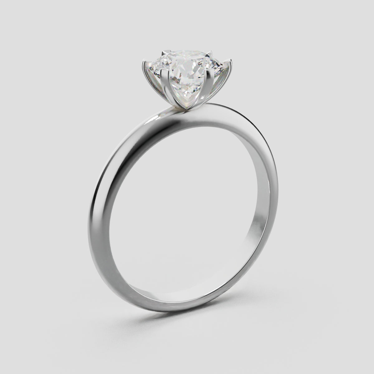 Retta, 1ct round lab grown diamond engagement ring, Plain Sides, 6 Prongs, Fixed Width, 18K white gold - ne