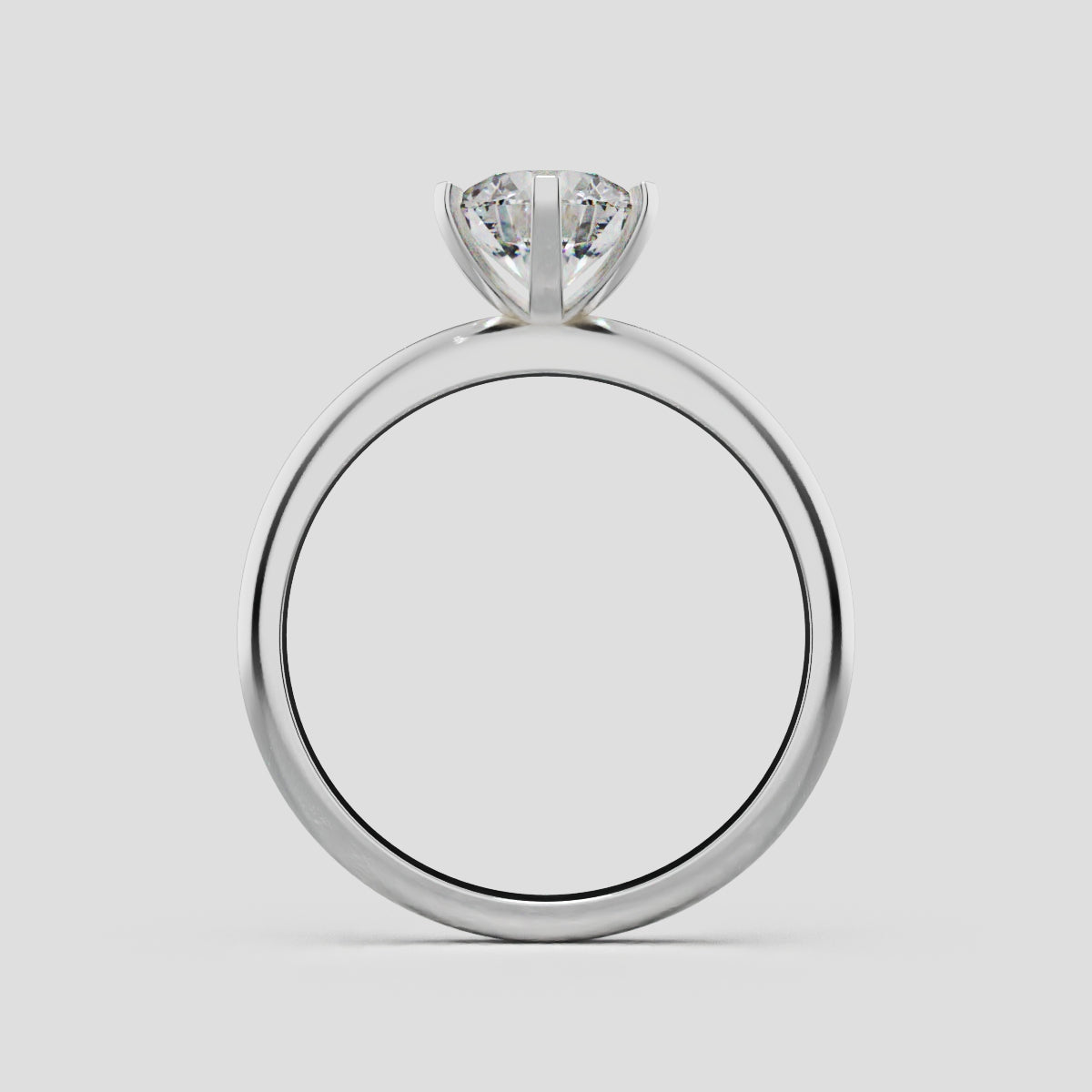 Retta, 1ct round lab grown diamond engagement ring, Plain Sides, 6 Prongs, Fixed Width, 18K white gold - through finger