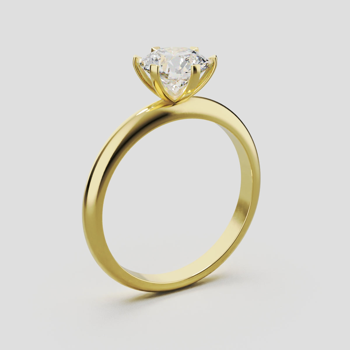 Retta, 1ct round lab grown diamond engagement ring, Plain Sides, 6 Prongs, Fixed Width, 18K yellow gold - ne