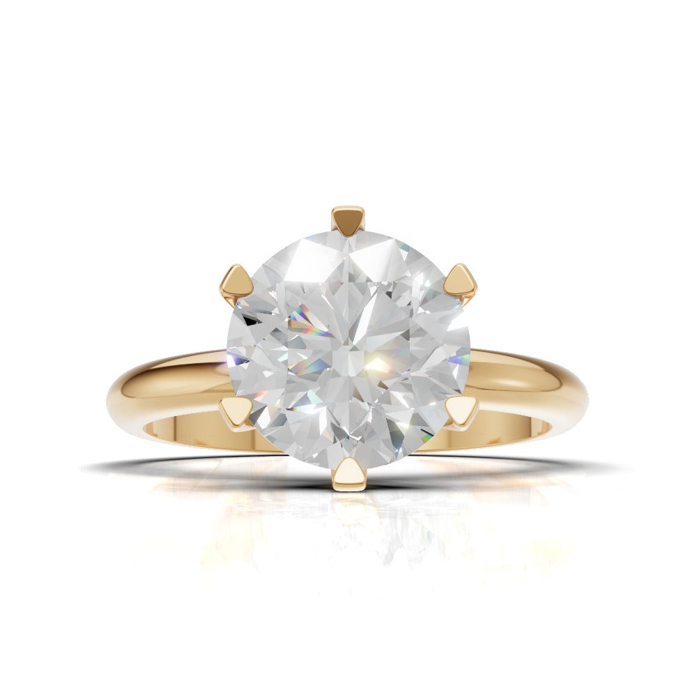 Retta, 2ct round lab grown diamond engagement ring, Plain Sides, 6 Prongs, Fixed Width, 18K yellow gold - view 4