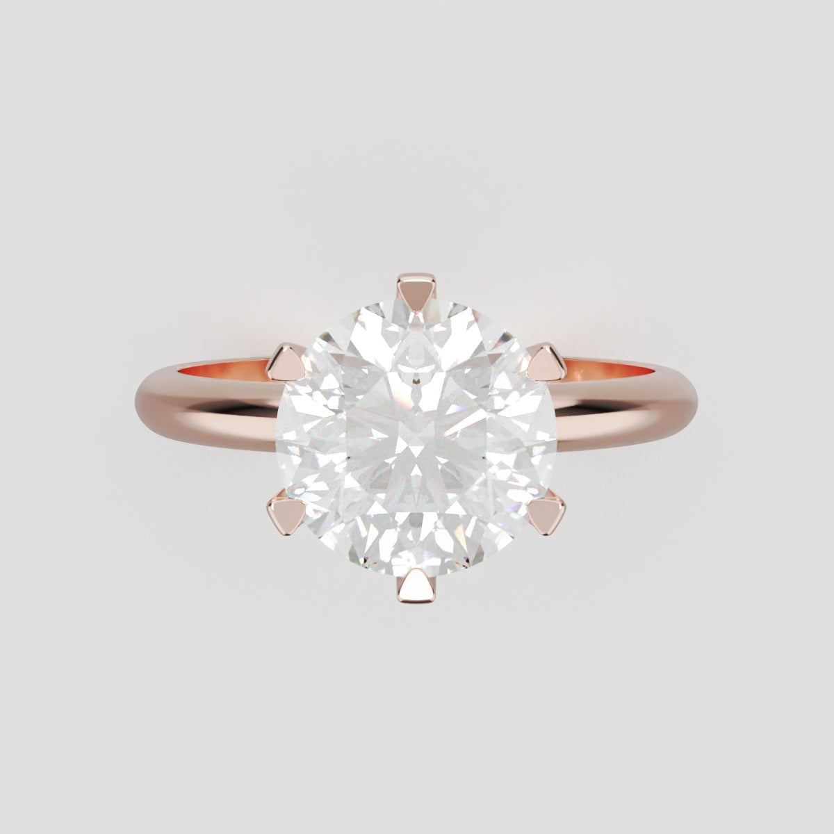 Retta, 2ct round lab grown diamond engagement ring, Plain Sides, 6 Prongs, Fixed Width, 18K rose gold - front view