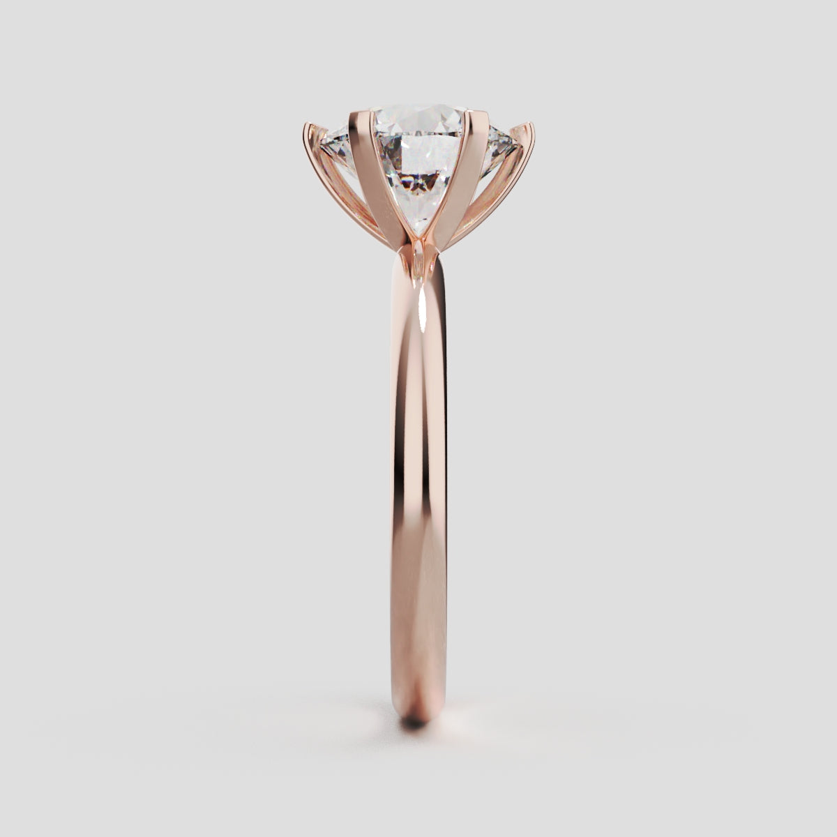 Retta, 2ct round lab grown diamond engagement ring, Plain Sides, 6 Prongs, Fixed Width, 18K rose gold - side view