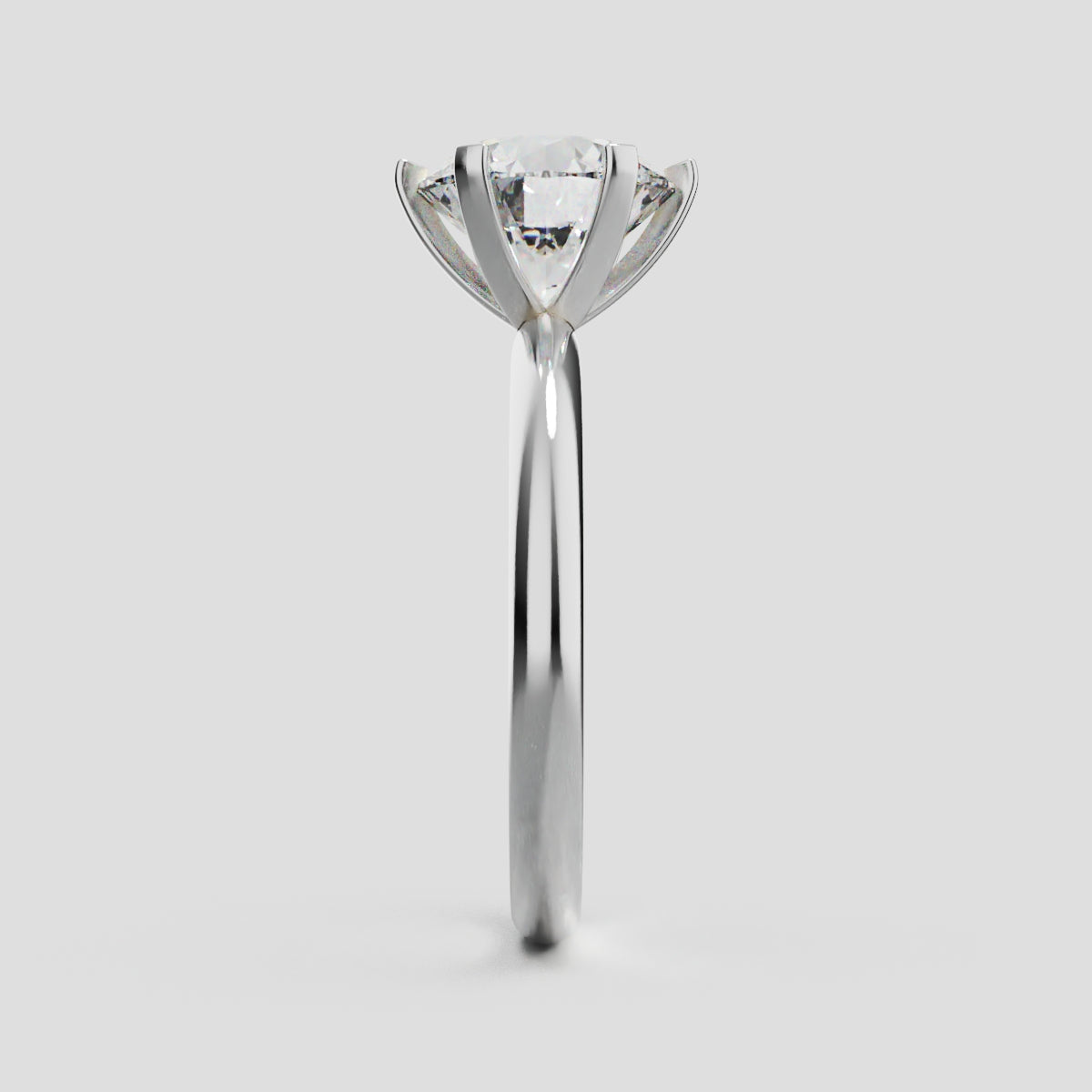 Retta, 2ct round lab grown diamond engagement ring, Plain Sides, 6 Prongs, Fixed Width, 18K white gold - side view