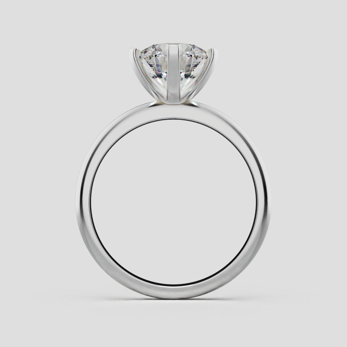 Retta, 2ct round lab grown diamond engagement ring, Plain Sides, 6 Prongs, Fixed Width, 18K white gold - through finger