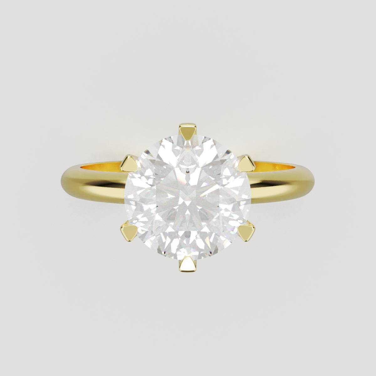 Retta, 2ct round lab grown diamond engagement ring, Plain Sides, 6 Prongs, Fixed Width, 18K yellow gold - front view
