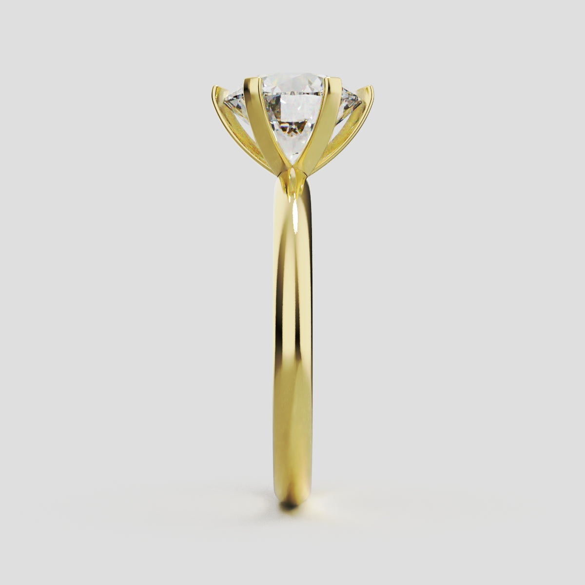 Retta, 2ct round lab grown diamond engagement ring, Plain Sides, 6 Prongs, Fixed Width, 18K yellow gold - side view