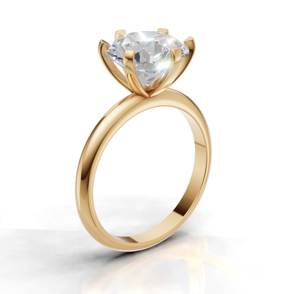 Retta, 3ct round lab grown diamond engagement ring, Plain Sides, 6 Prongs, Fixed Width, 18K yellow gold - ne