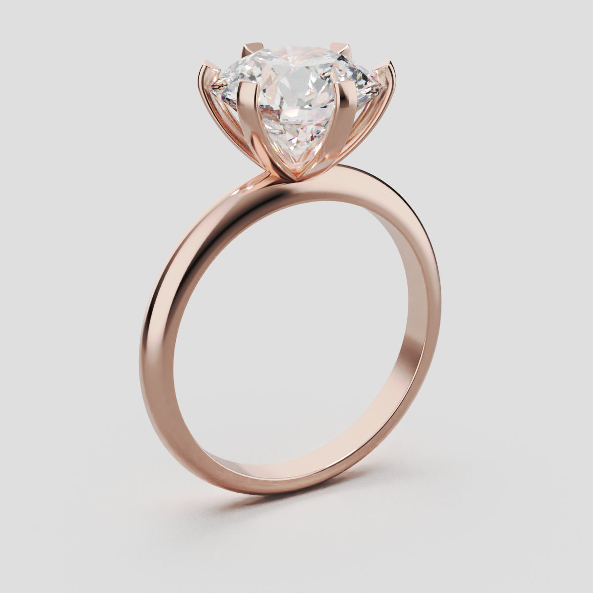 Retta, 3ct round lab grown diamond engagement ring, Plain Sides, 6 Prongs, Fixed Width, 18K rose gold - ne