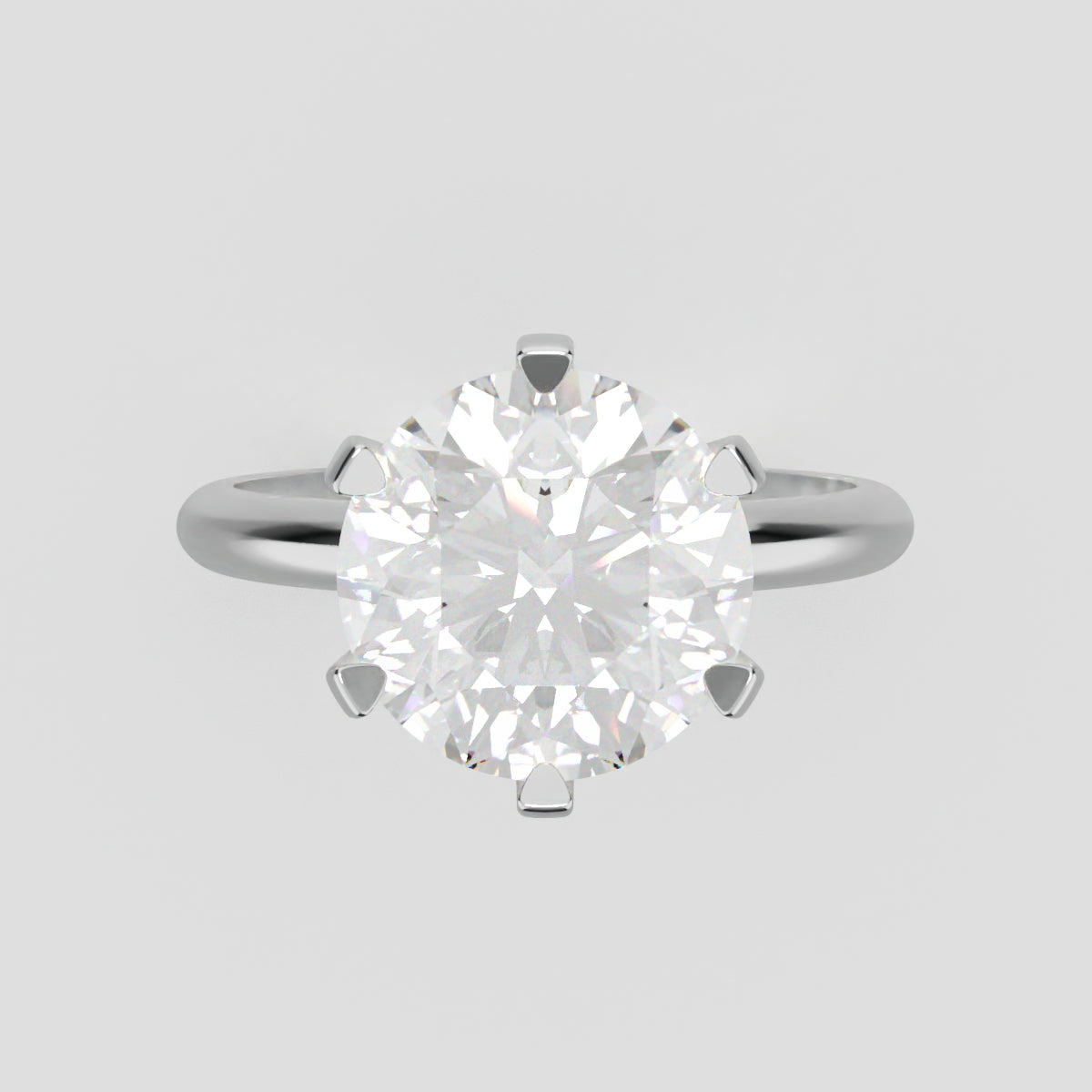 Retta, 3ct round lab grown diamond engagement ring, Plain Sides, 6 Prongs, Fixed Width, 18K white gold - front view