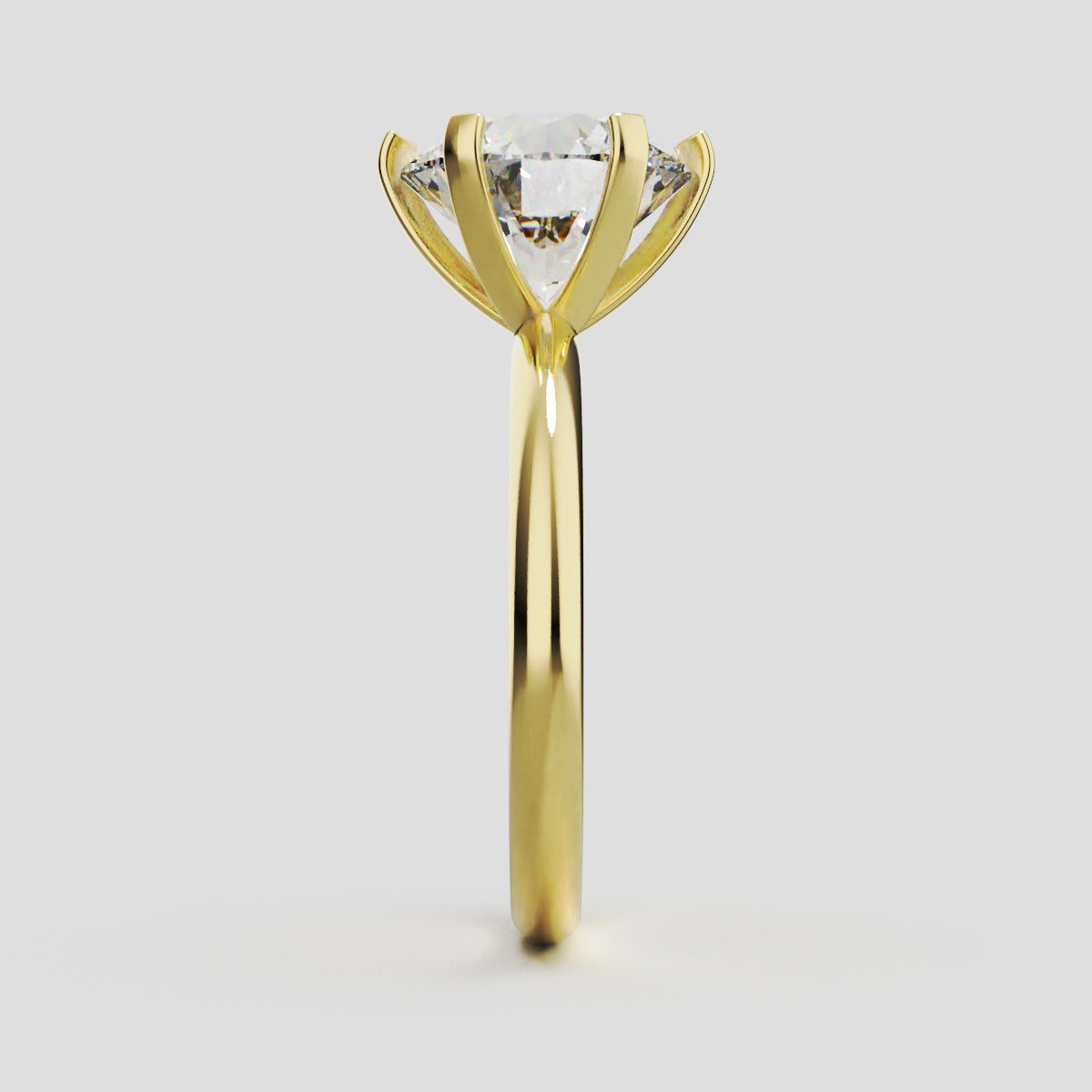 Retta, 3ct round lab grown diamond engagement ring, Plain Sides, 6 Prongs, Fixed Width, 18K yellow gold - side view