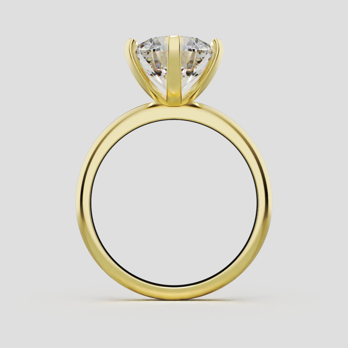 Retta, 3ct round lab grown diamond engagement ring, Plain Sides, 6 Prongs, Fixed Width, 18K yellow gold - through finger