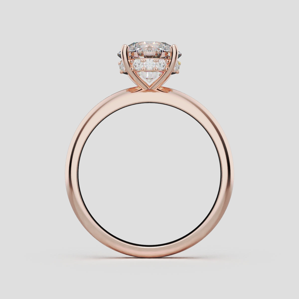 Costante, 1.5ct round lab grown diamond engagement ring, Plain Sides, Hidden Halo, 4 Prongs, Fixed Width, 18K rose gold - through finger