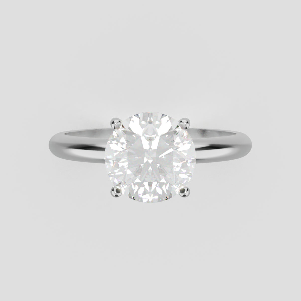 Costante, 1.5ct round lab grown diamond engagement ring, Plain Sides, Hidden Halo, 4 Prongs, Fixed Width, 18K white gold - front view