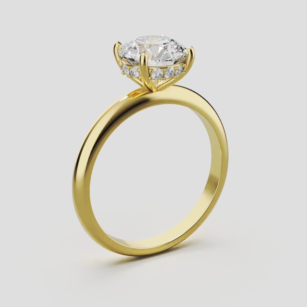 Costante, 1.5ct round lab grown diamond engagement ring, Plain Sides, Hidden Halo, 4 Prongs, Fixed Width, 18K yellow gold - ne