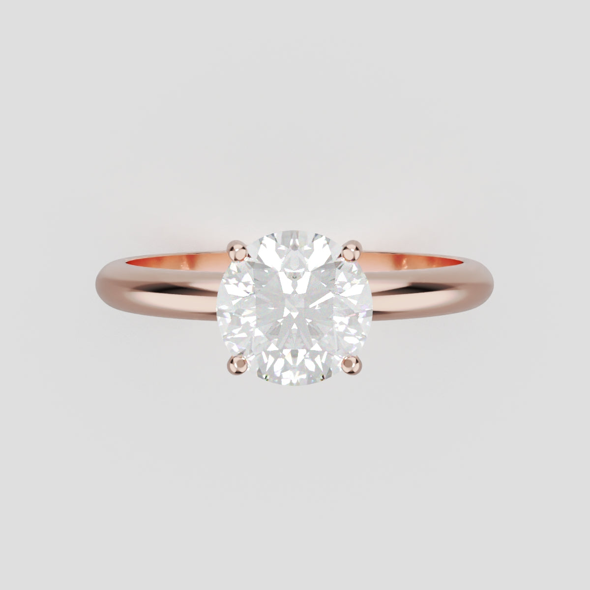Costante, 1ct round lab grown diamond engagement ring, Plain Sides, Hidden Halo, 4 Prongs, Fixed Width, 18K rose gold - front view