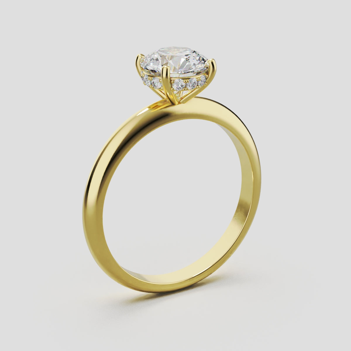Costante, 1ct round lab grown diamond engagement ring, Plain Sides, Hidden Halo, 4 Prongs, Fixed Width, 18K yellow gold - ne