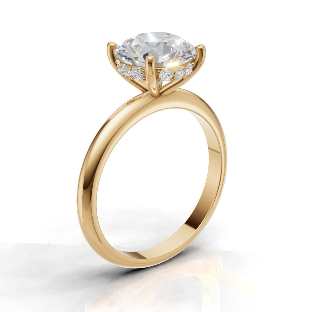 Costante, 2ct round lab grown diamond engagement ring, Plain Sides, Hidden Halo, 4 Prongs, Fixed Width, 18K yellow gold - ne