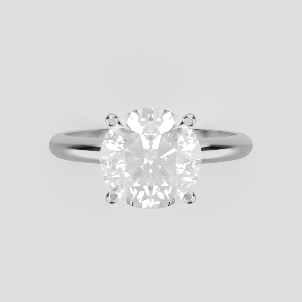 Costante, 2ct round lab grown diamond engagement ring, Plain Sides, Hidden Halo, 4 Prongs, Fixed Width, 18K white gold - front view